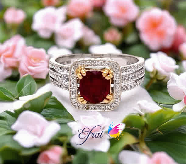 Natural round ruby and diamonds ring