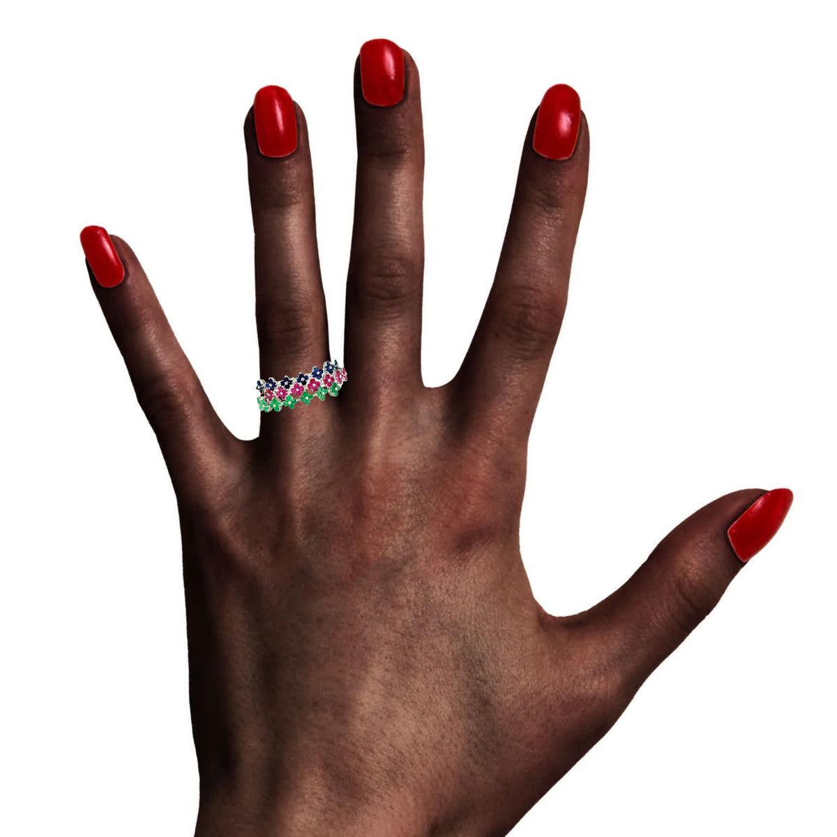 Tricolor gemstones and diamonds band