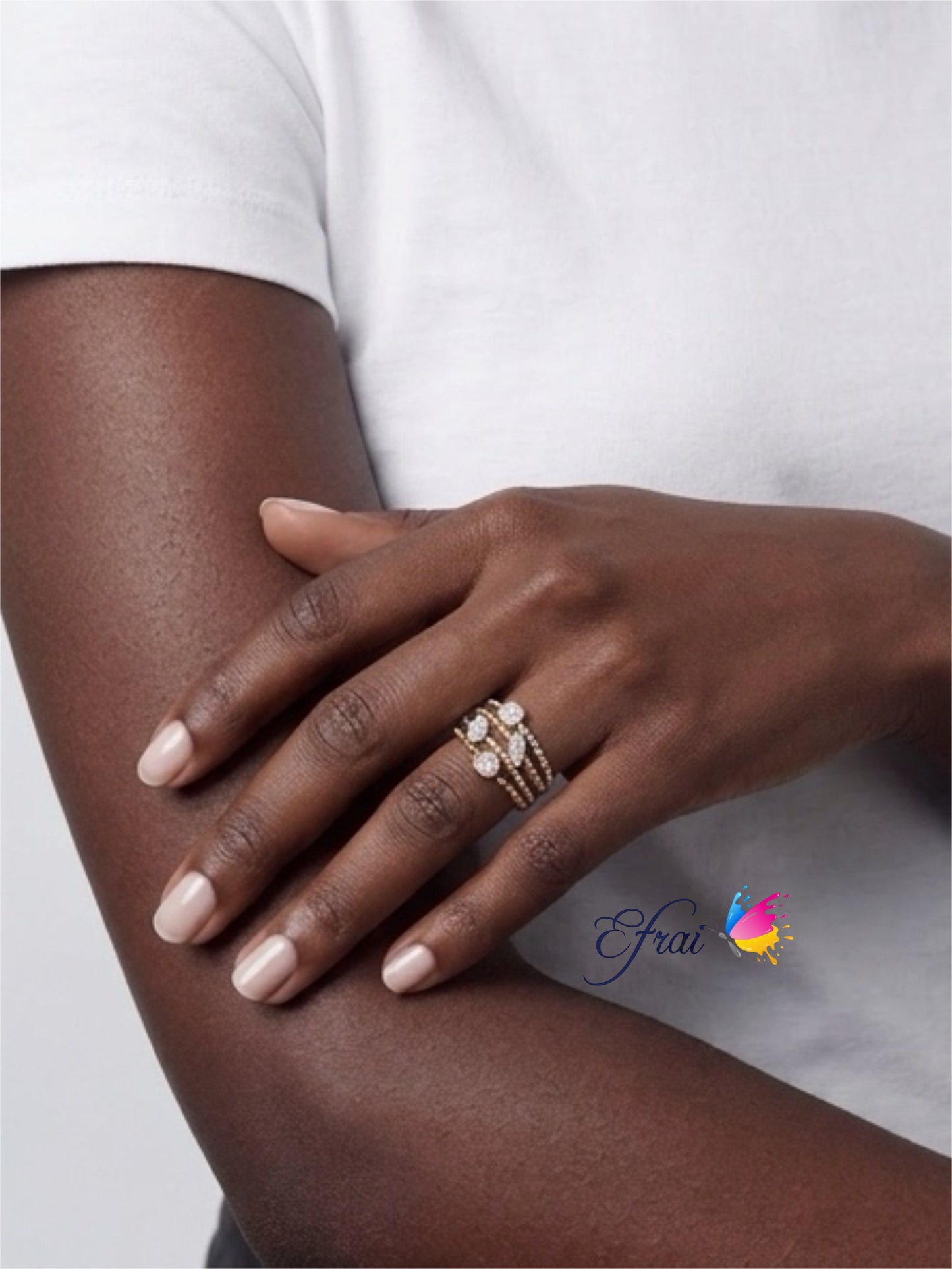 Beaded gold and diamonds shapes top ring
