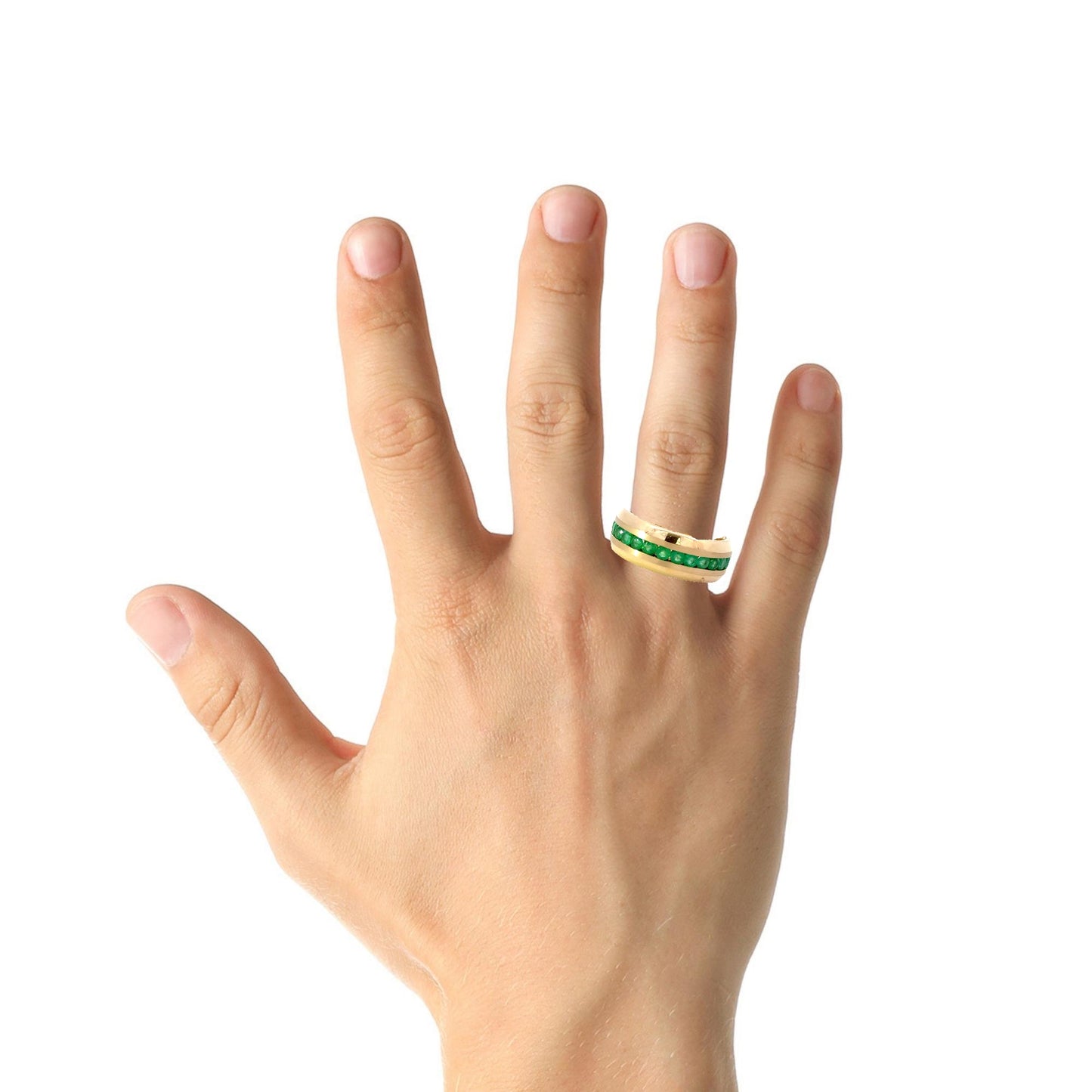 Gorgeous natural emeralds mens ring