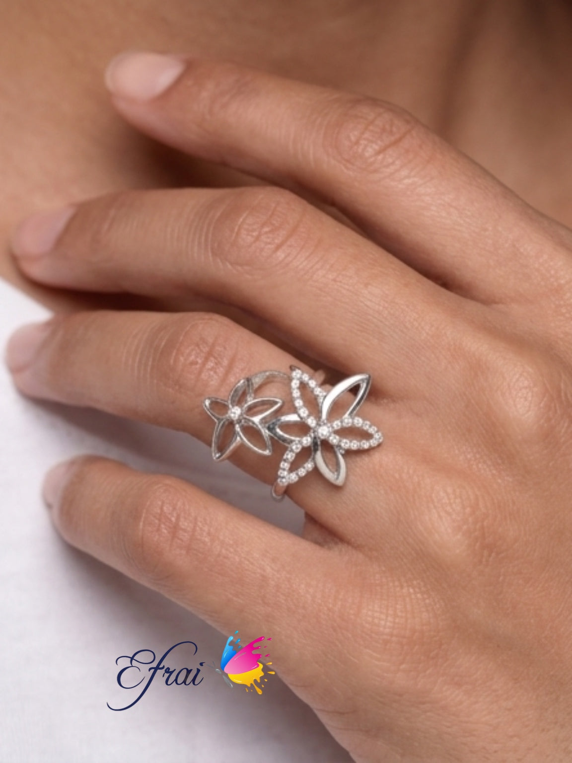 Double diamonds flowers ring