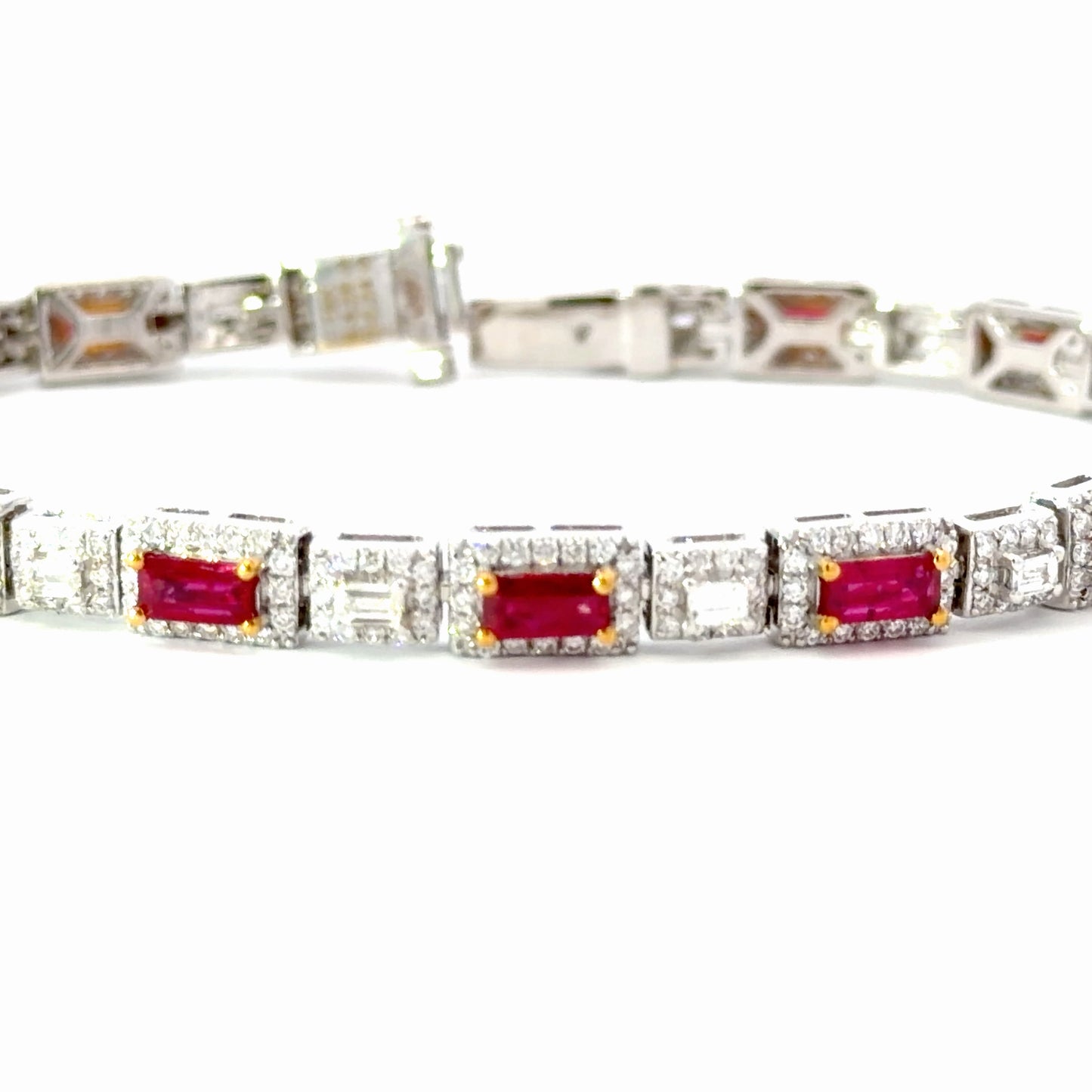 White Gold natural certified no heat Ruby Halo Station Tennis Bracelet