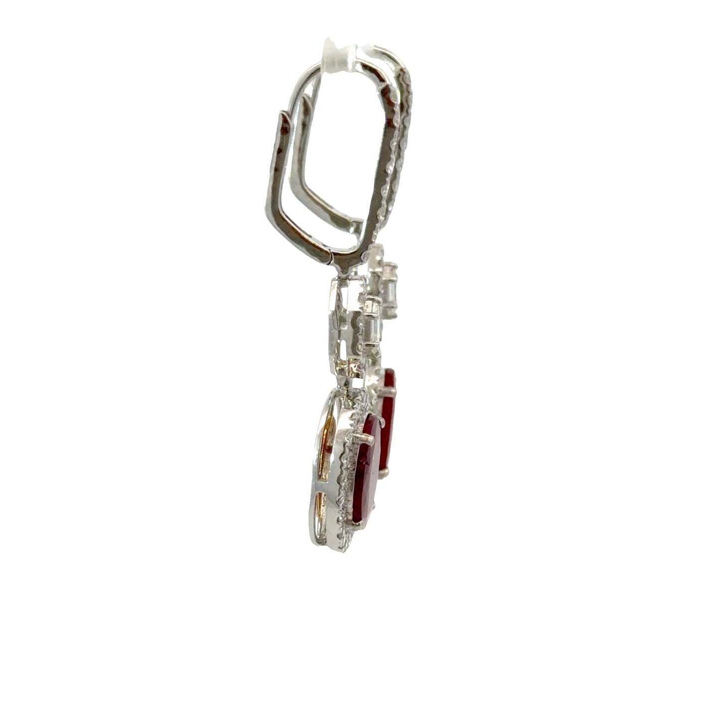 GIA No heat, Dazzling 18K white gold Dangle Earrings with Natural Oval Ruby and Diamonds