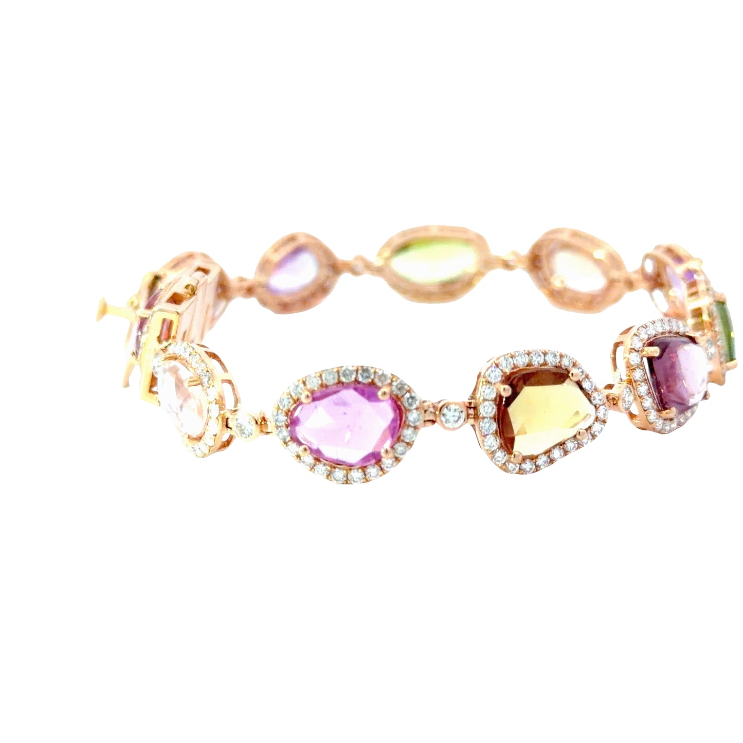 Exquisite certified natural mixed colors sapphires and diamonds bracelet