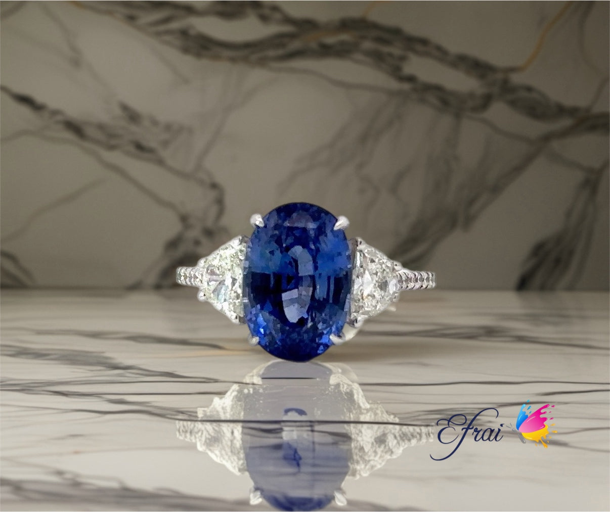 GIA certified natural oval sapphire and diamonds ring