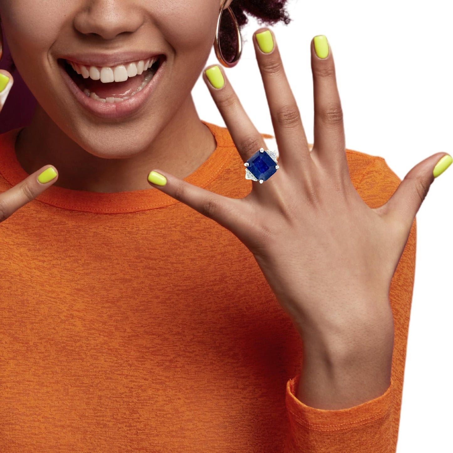 18K white gold Ring with GIA Natural Deep Blue Emerald Cut Sapphire