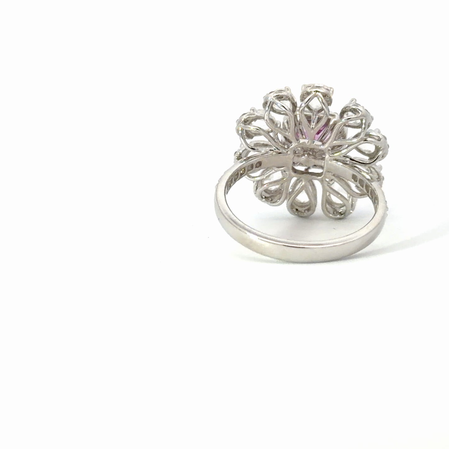Natural Vivid Pink Sapphire Floral Cocktail Ring in White Gold