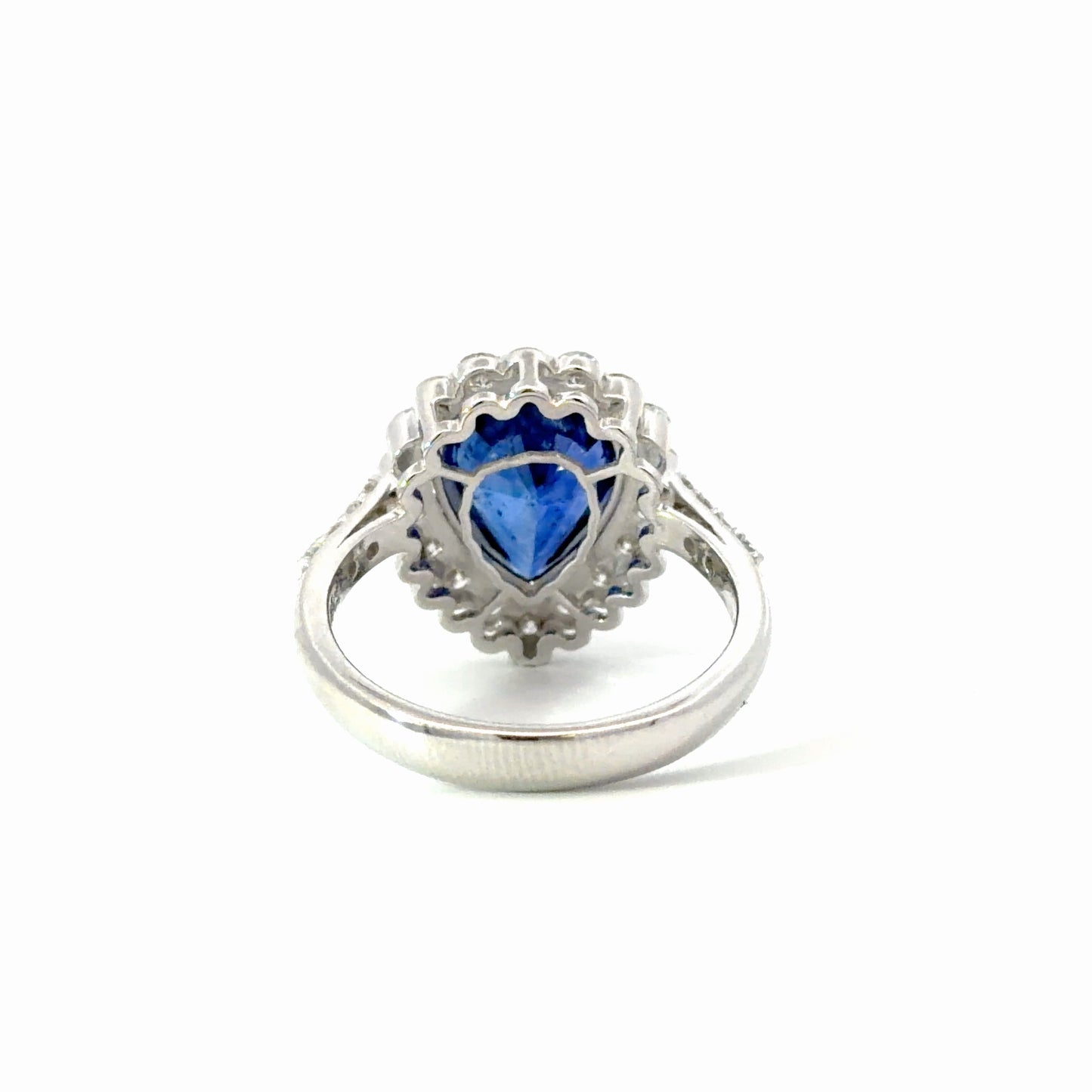Certified Natural Pear-Shaped Royal Blue Sapphire Halo Ring in 18K White Gold