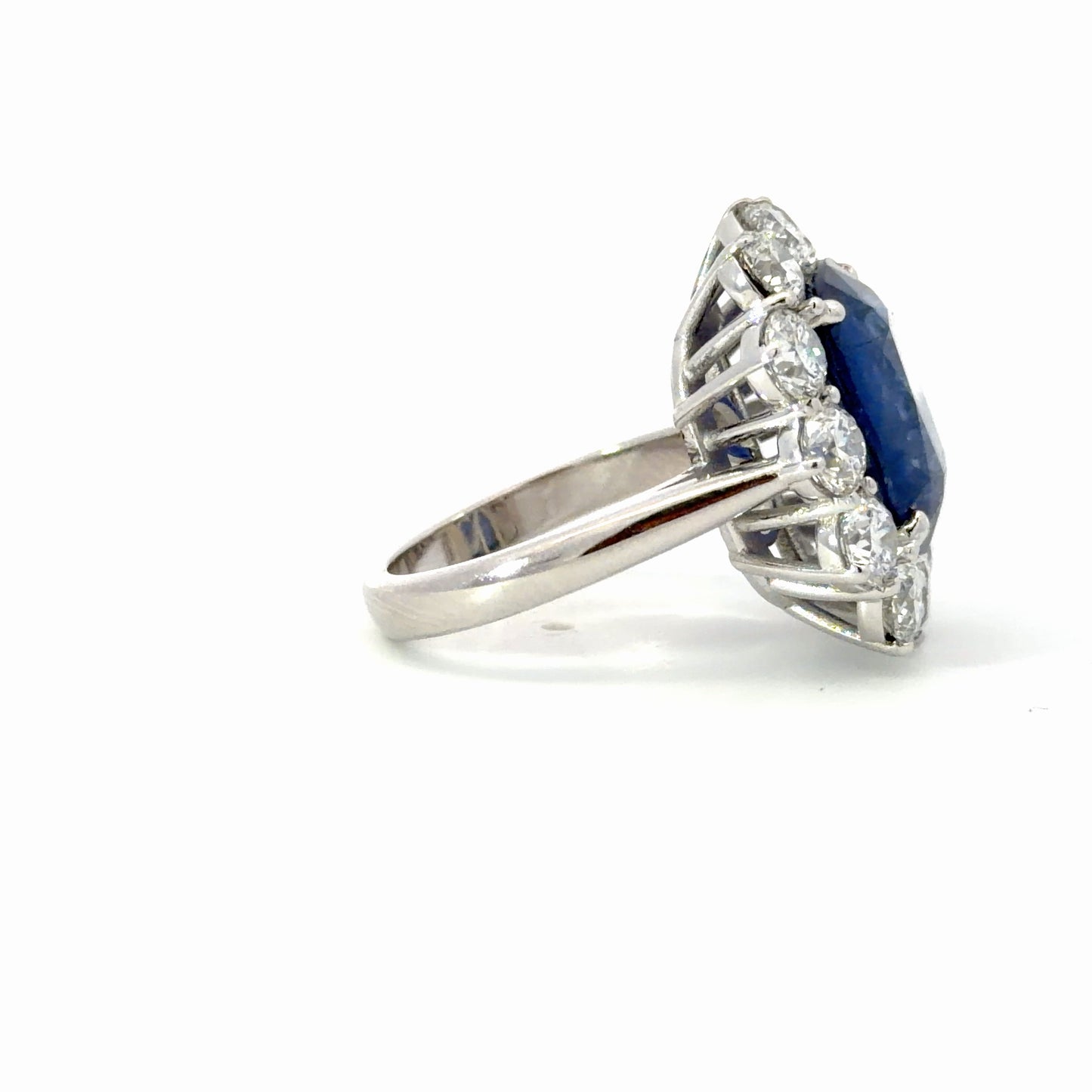 Natural Royal Blue Sapphire and Diamond Halo Cocktail Ring