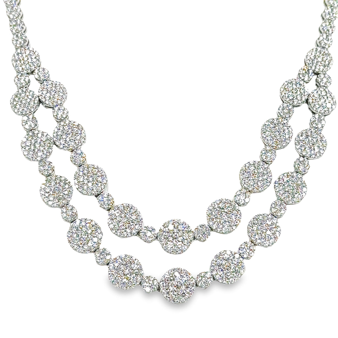 Dazzling Harmony: Double Lines Circles of Diamonds Necklace