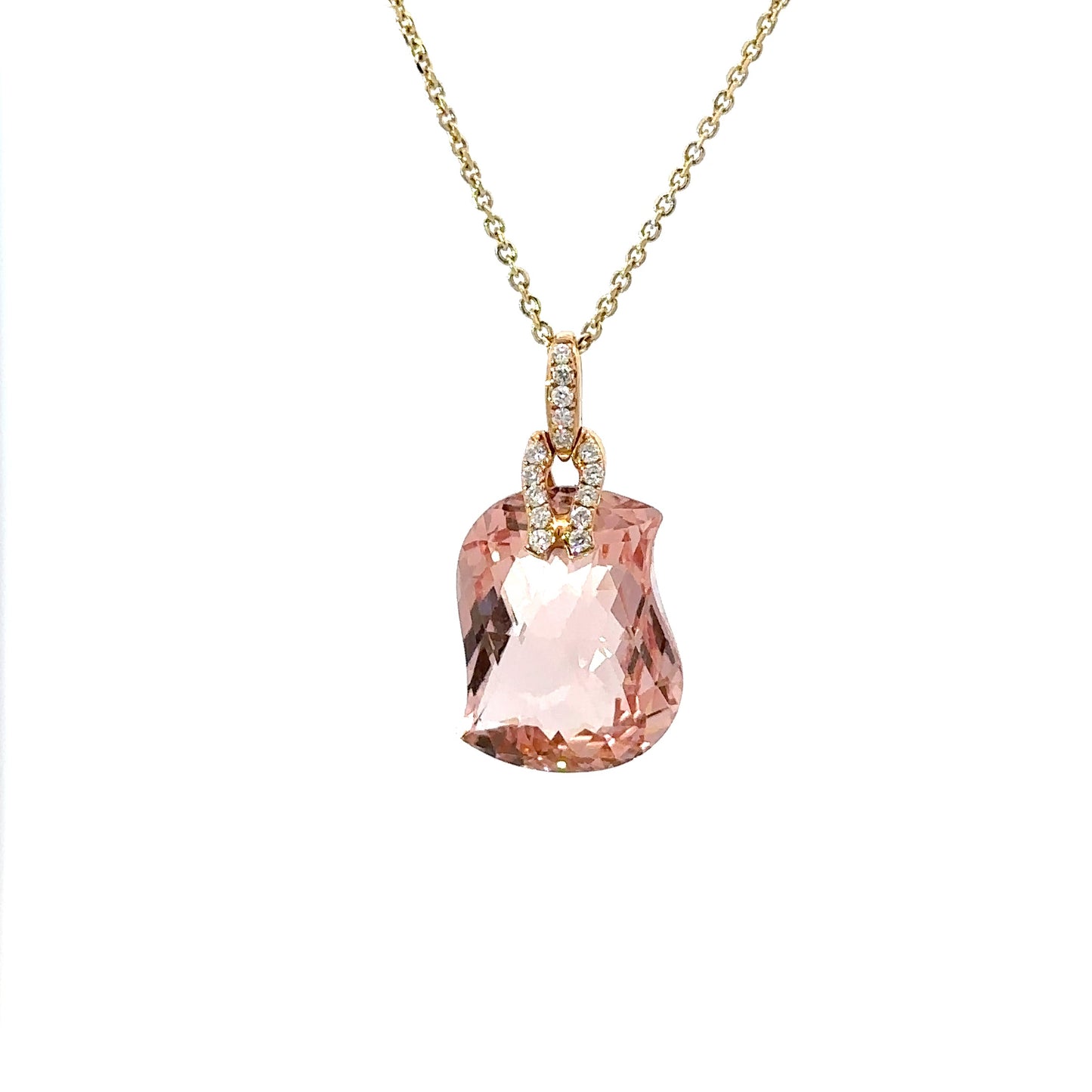 Gorgeous natural pink morganite and diamonds pendant