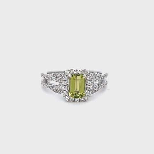 Green tourmaline diamonds ring