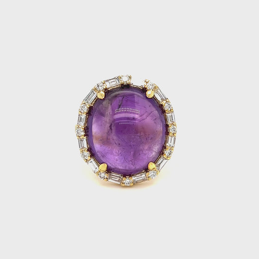 Cabochon amethyst diamonds ring