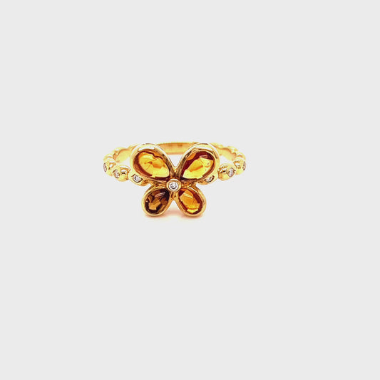 Citrine and diamonds butterfly ring