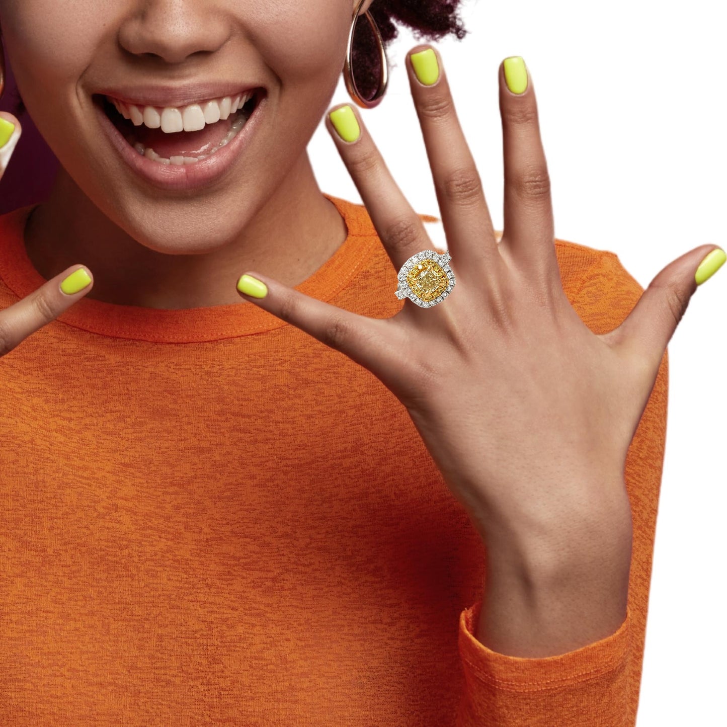 Natural Fancy Yellow cushion diamond ring