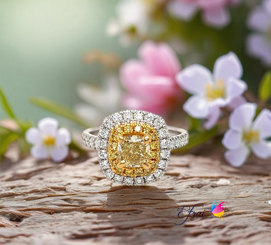 Natural Fancy Yellow cushion diamond ring