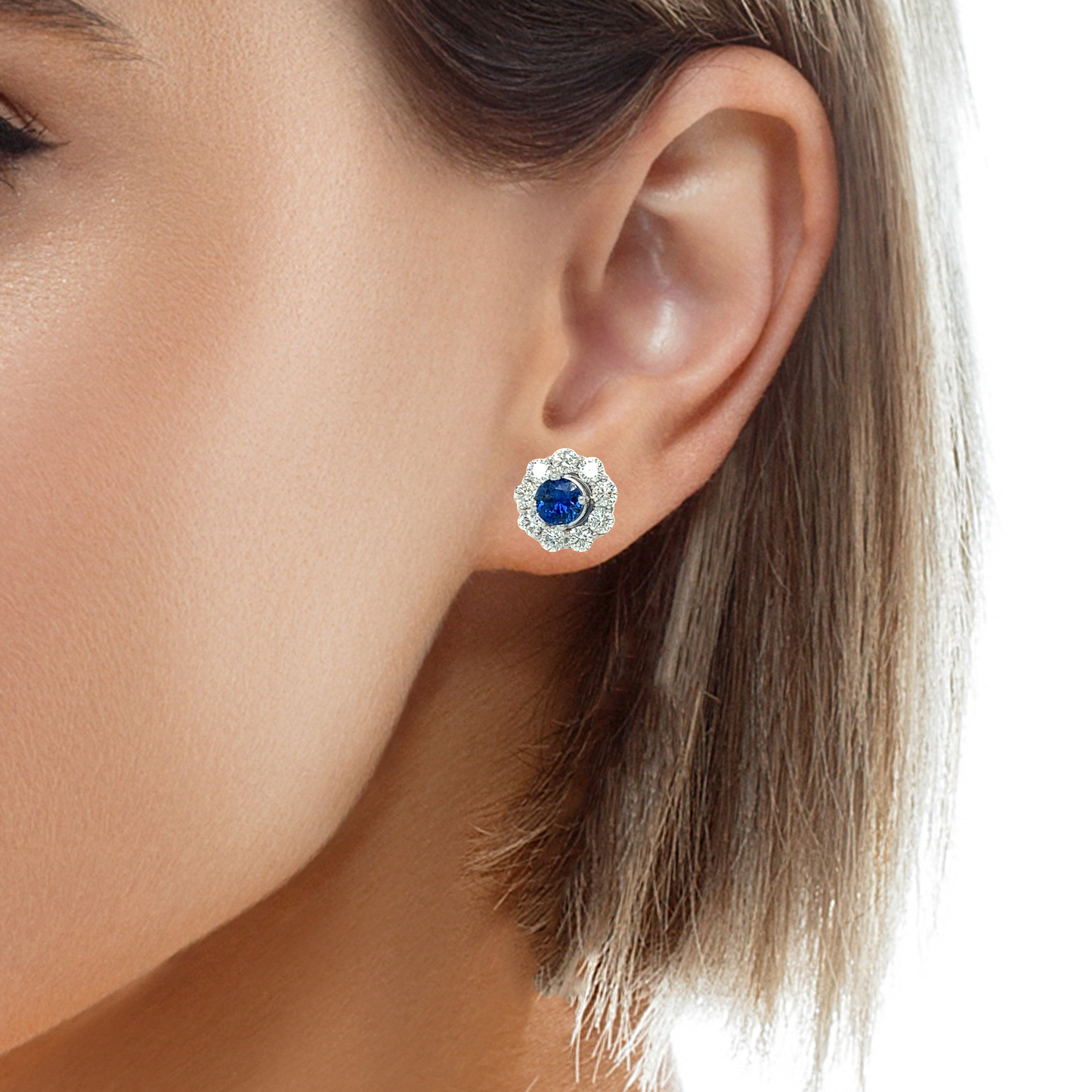 Blue sapphires and diamonds halo earrings