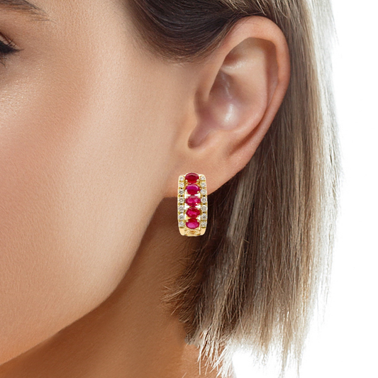 Unique natural red ruby and diamonds earrings