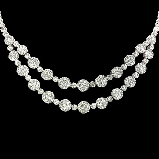 Dazzling Harmony: Double Lines Circles of Diamonds Necklace