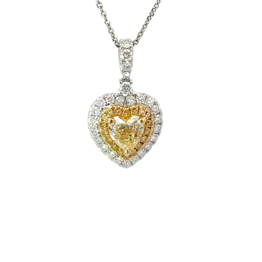 CGL certified Fancy yellow heart shape diamonds necklace