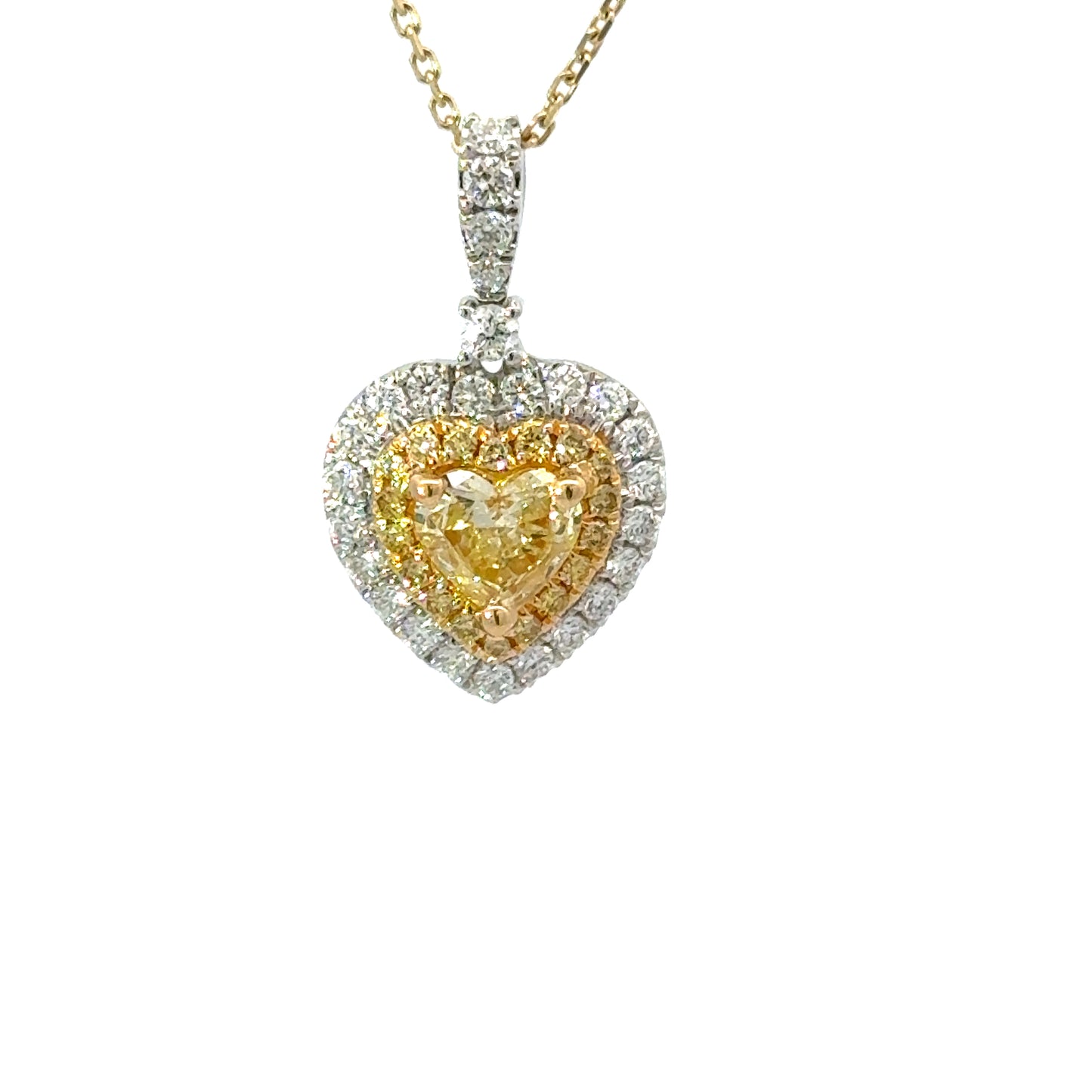 CGL natural fancy yellow heart shape diamonds necklace