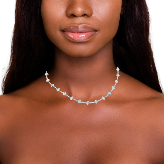 Natural Diamonds White Gold Floral Motif Necklace