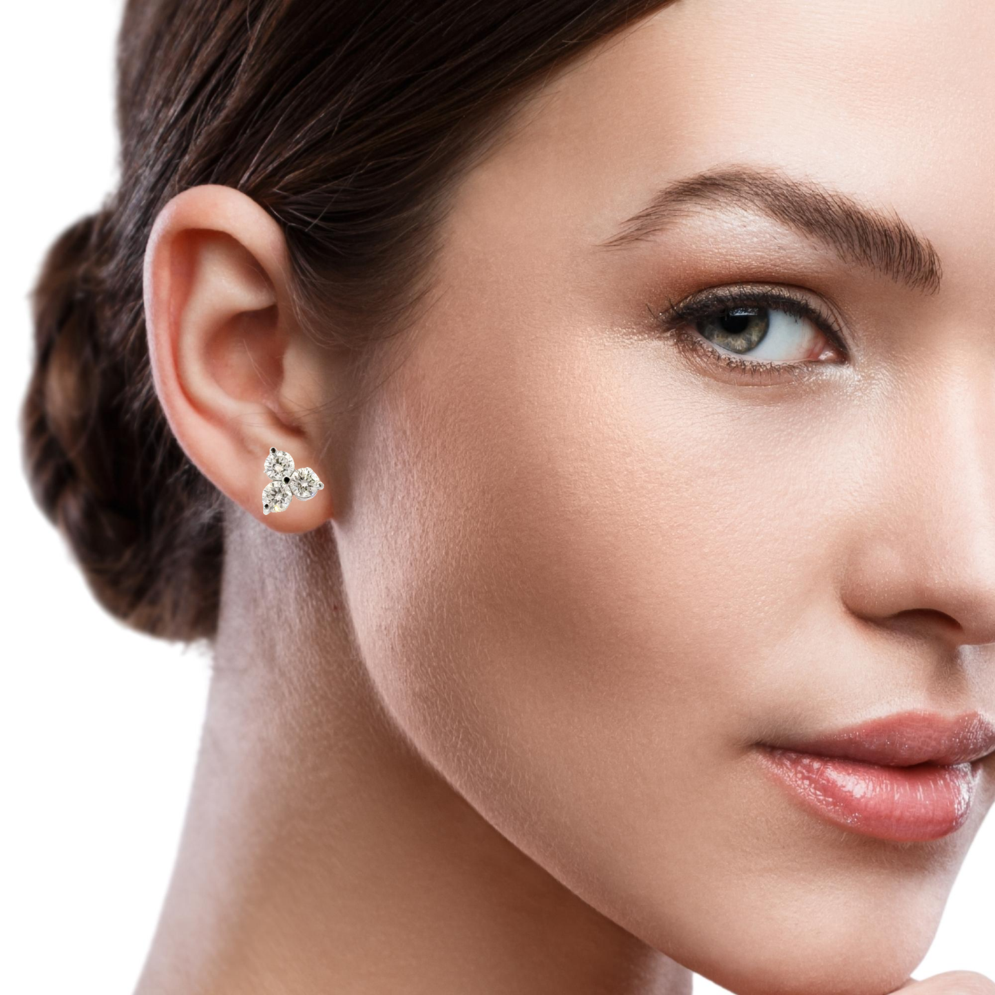Elegant Three natural Diamonds Stud Earrings