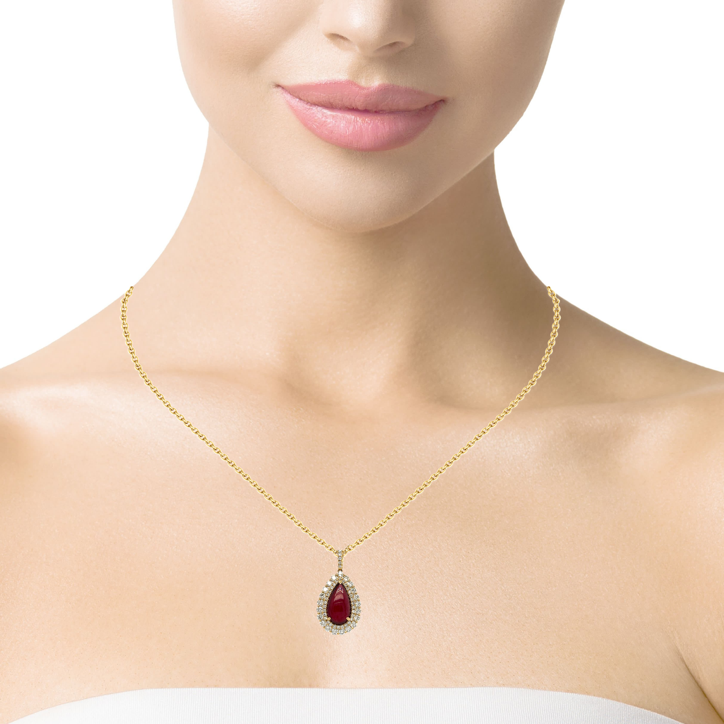 Natural Pear shaped Cabochon red tourmaline diamonds necklace