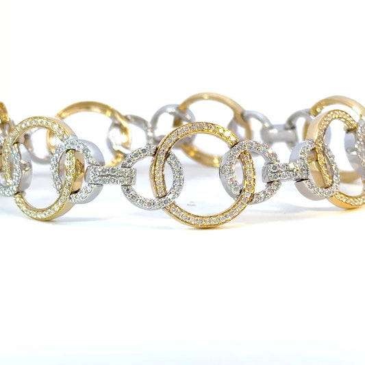 Elegant 18K white and yellow Gold circles diamonds Bracelet