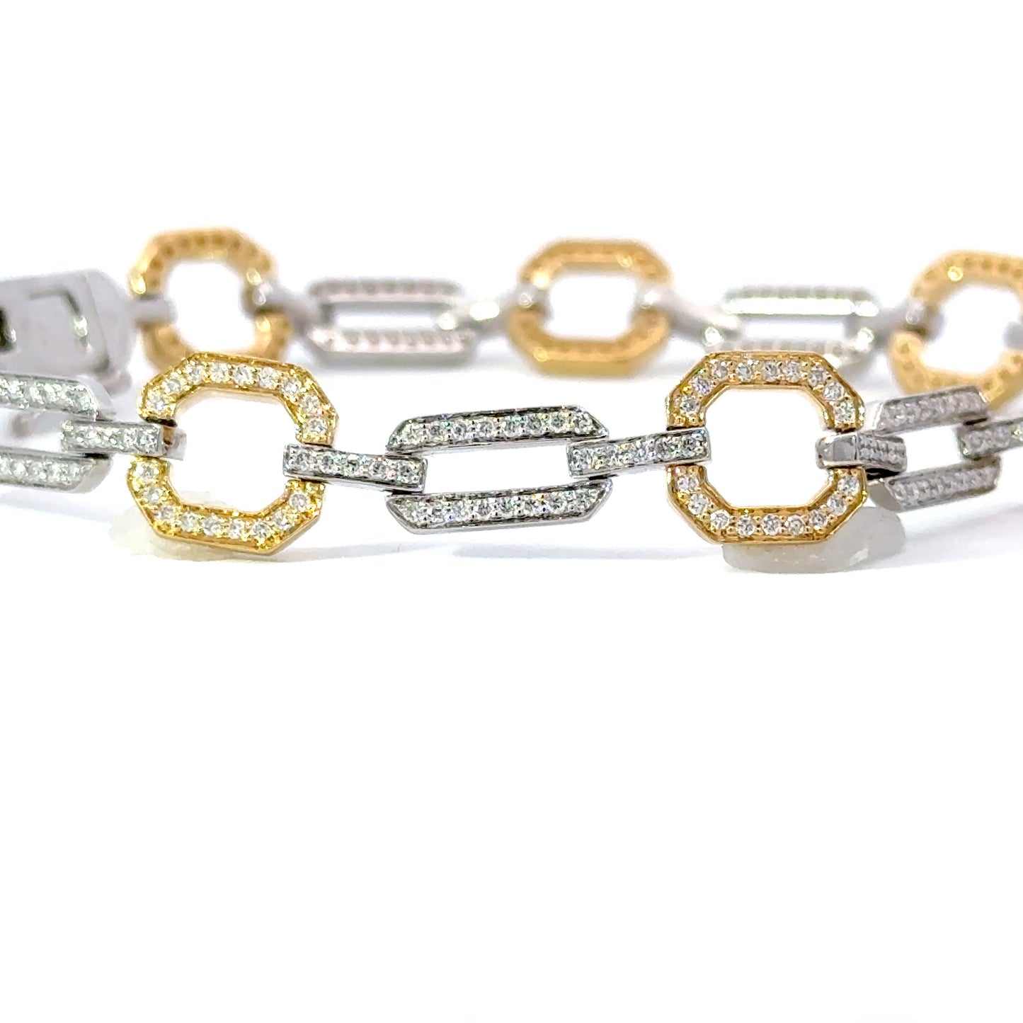 Elegant Two-Tone Links of Natural diamonds Bracelet