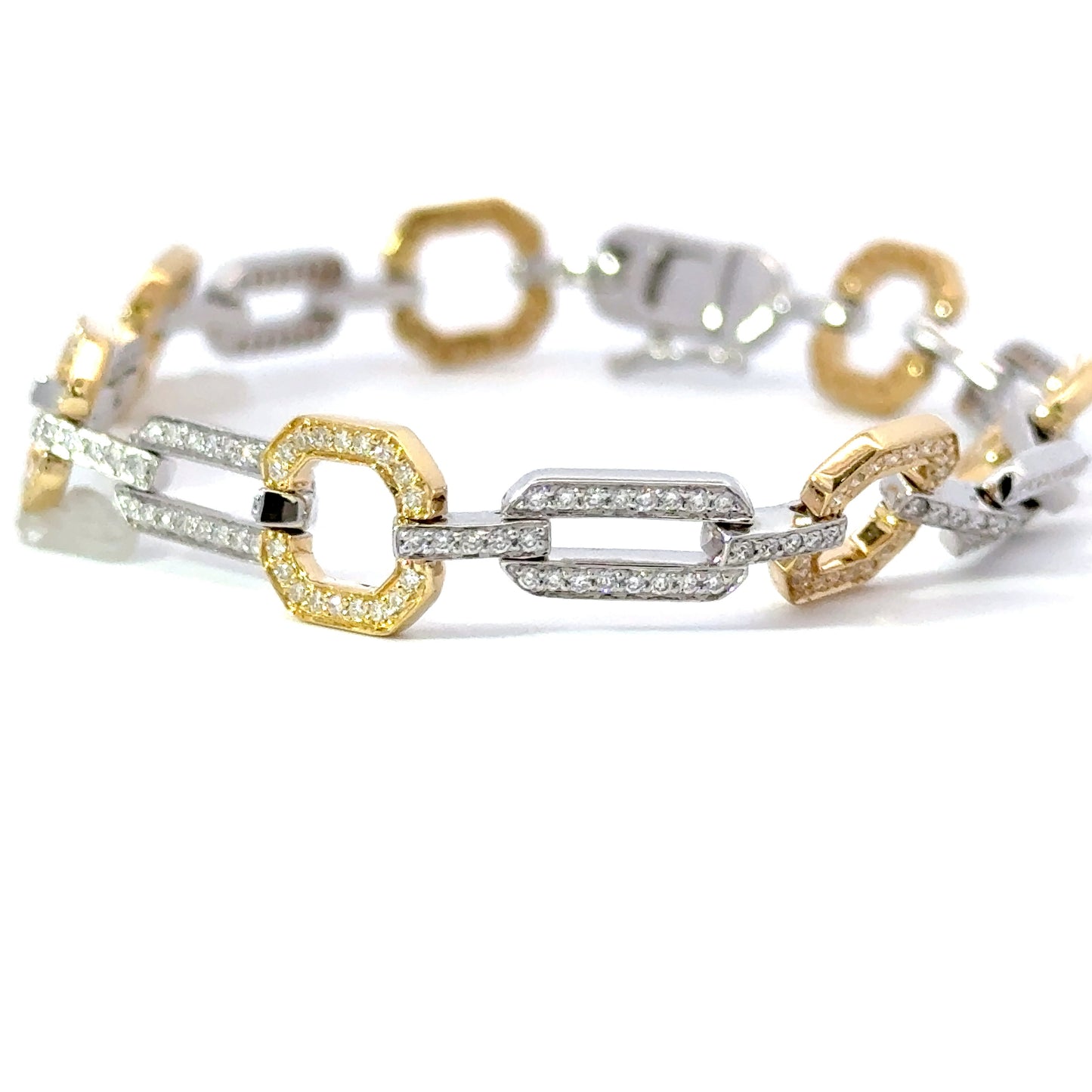 Elegant Two-Tone Links of Natural diamonds Bracelet