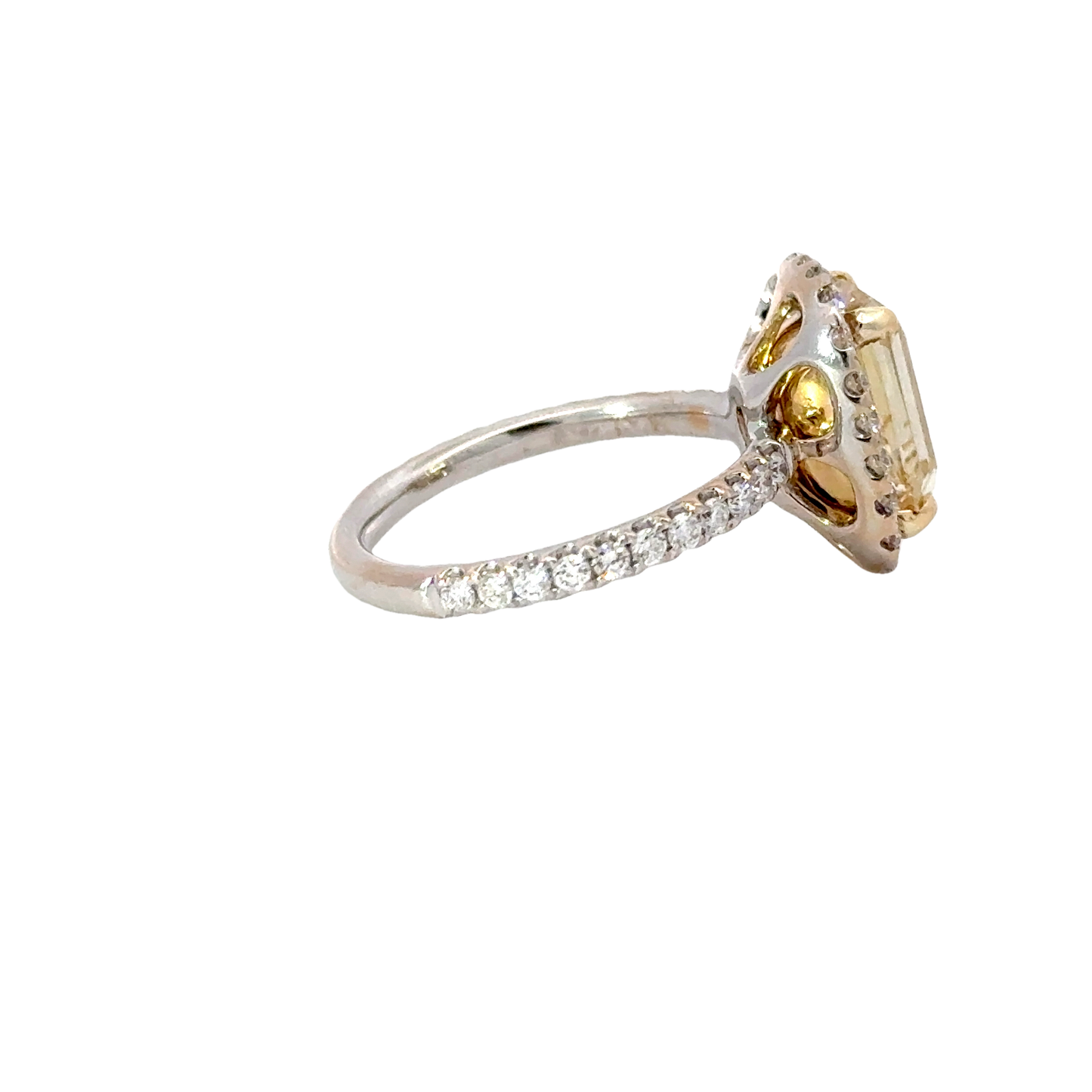 CGL certified Emerald cut fancy yellow and diamonds ring