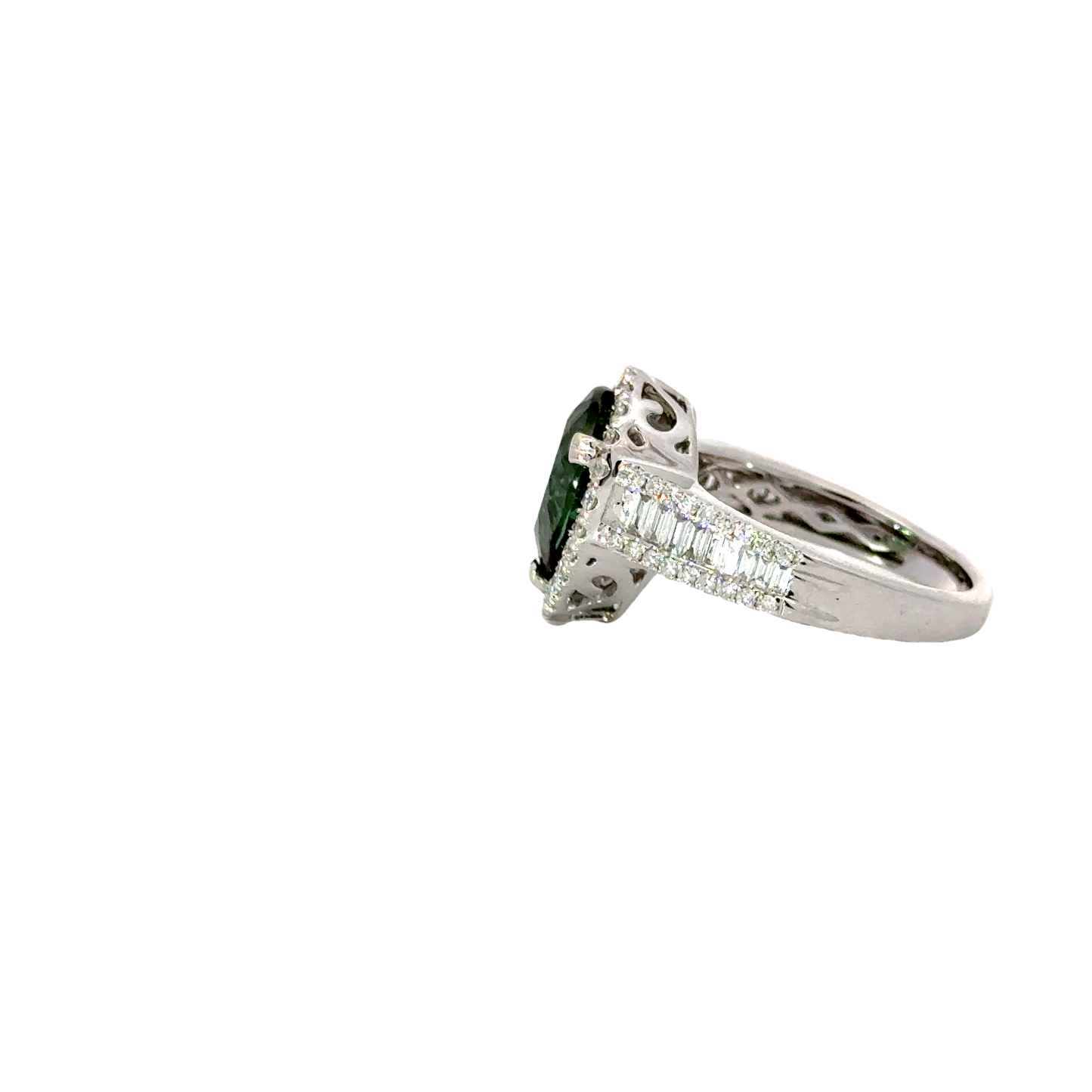 Natural pear shape Mint green tourmaline and diamonds ring
