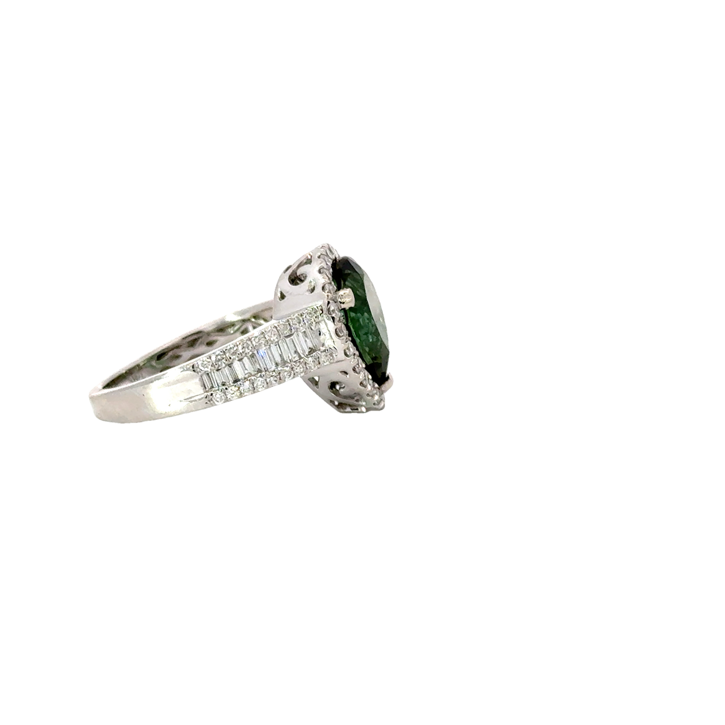 Natural pear shape Mint green tourmaline and diamonds ring
