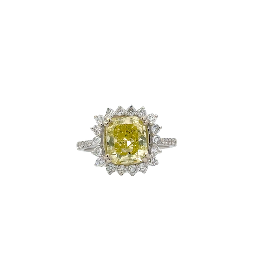 Stunning Natural GIA Fancy Intense green yellow diamond ring