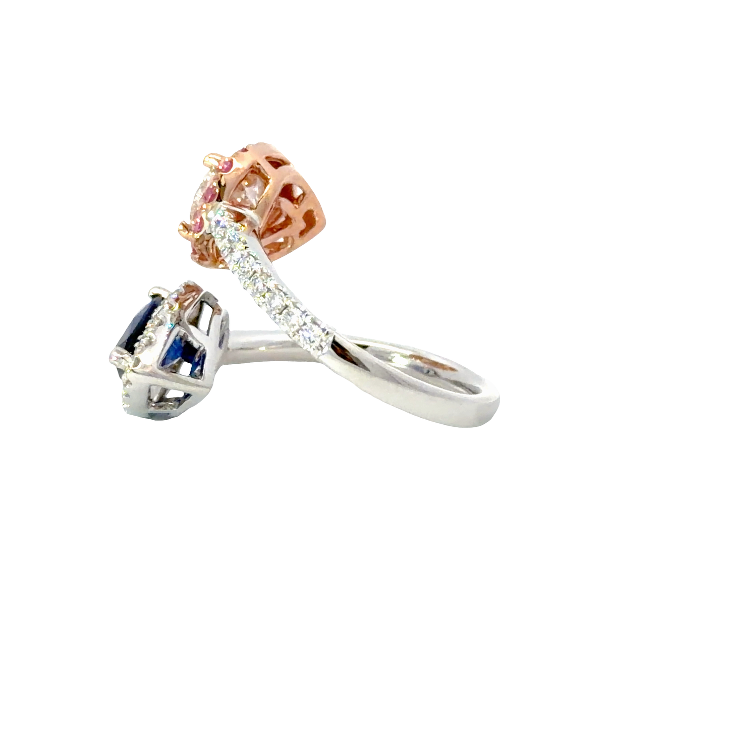 18K White and Rose gold Ring with Natural Deep Blue Pear Sapphire and diamond Pear shape