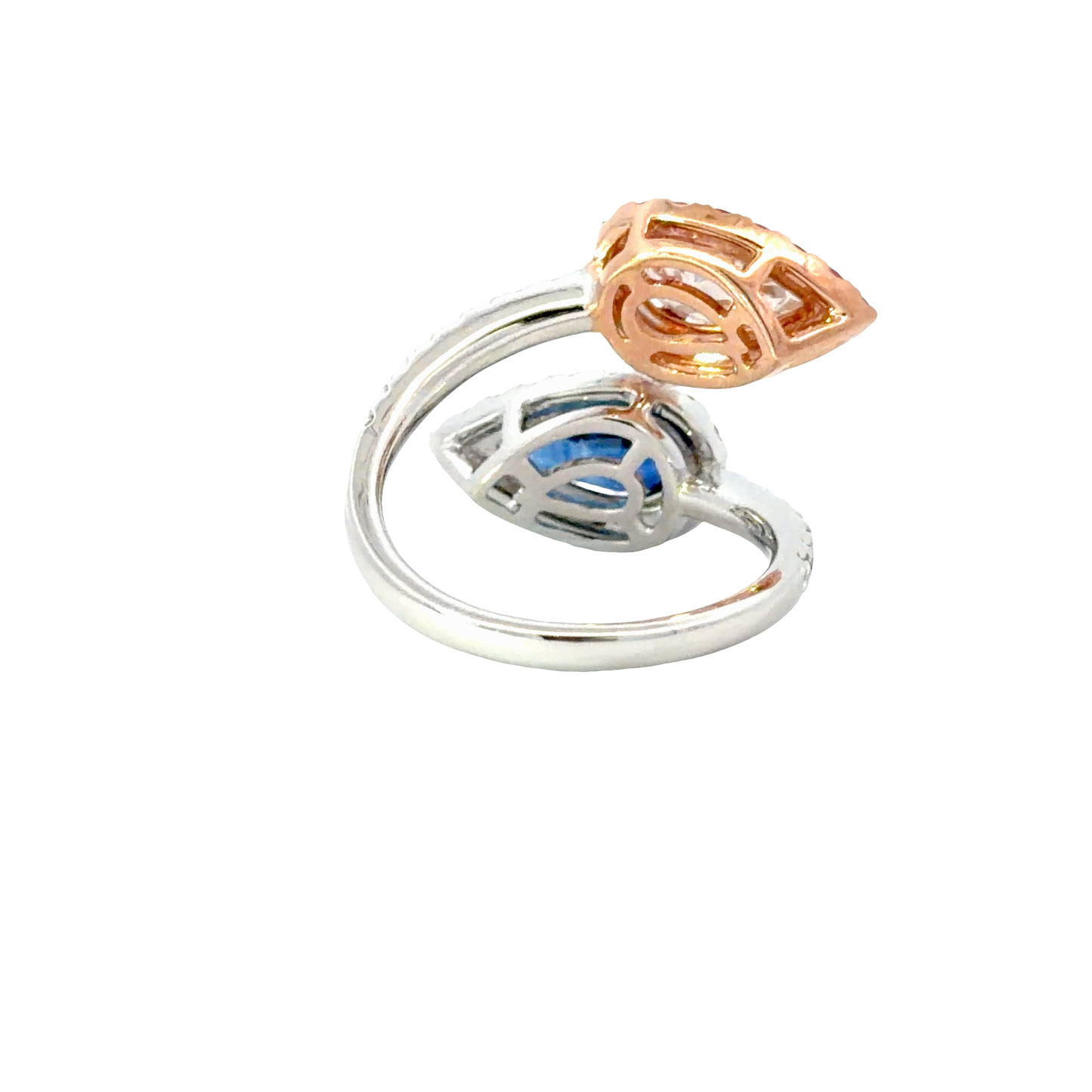 18K White and Rose gold Ring with Natural Deep Blue Pear Sapphire and diamond Pear shape