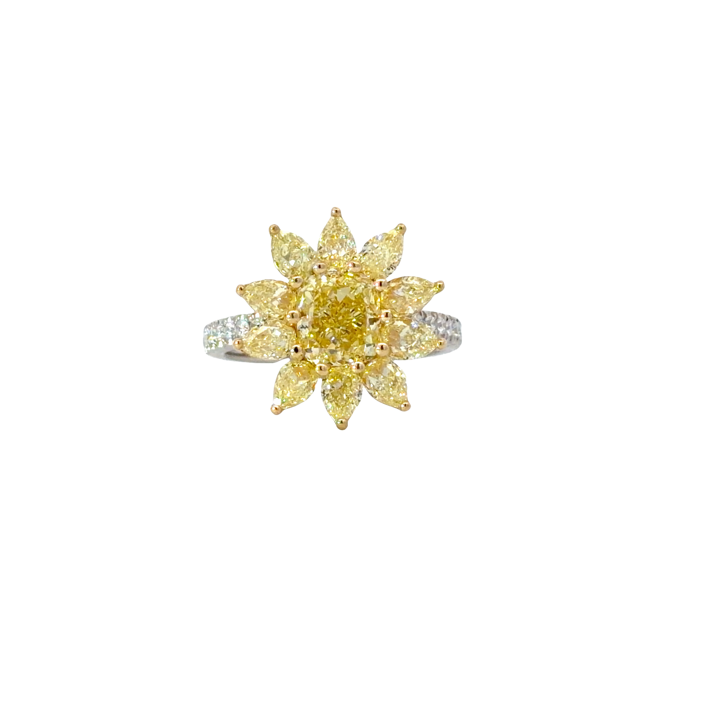 GIA Natural Fancy Yellow Diamond Cocktail Ring in 18K White and Yellow Gold