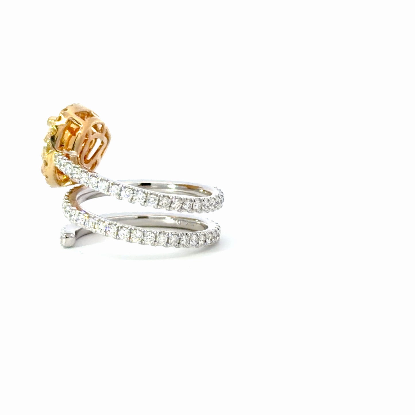 Natural Yellow Diamond Pear Halo Spiral Cocktail Ring