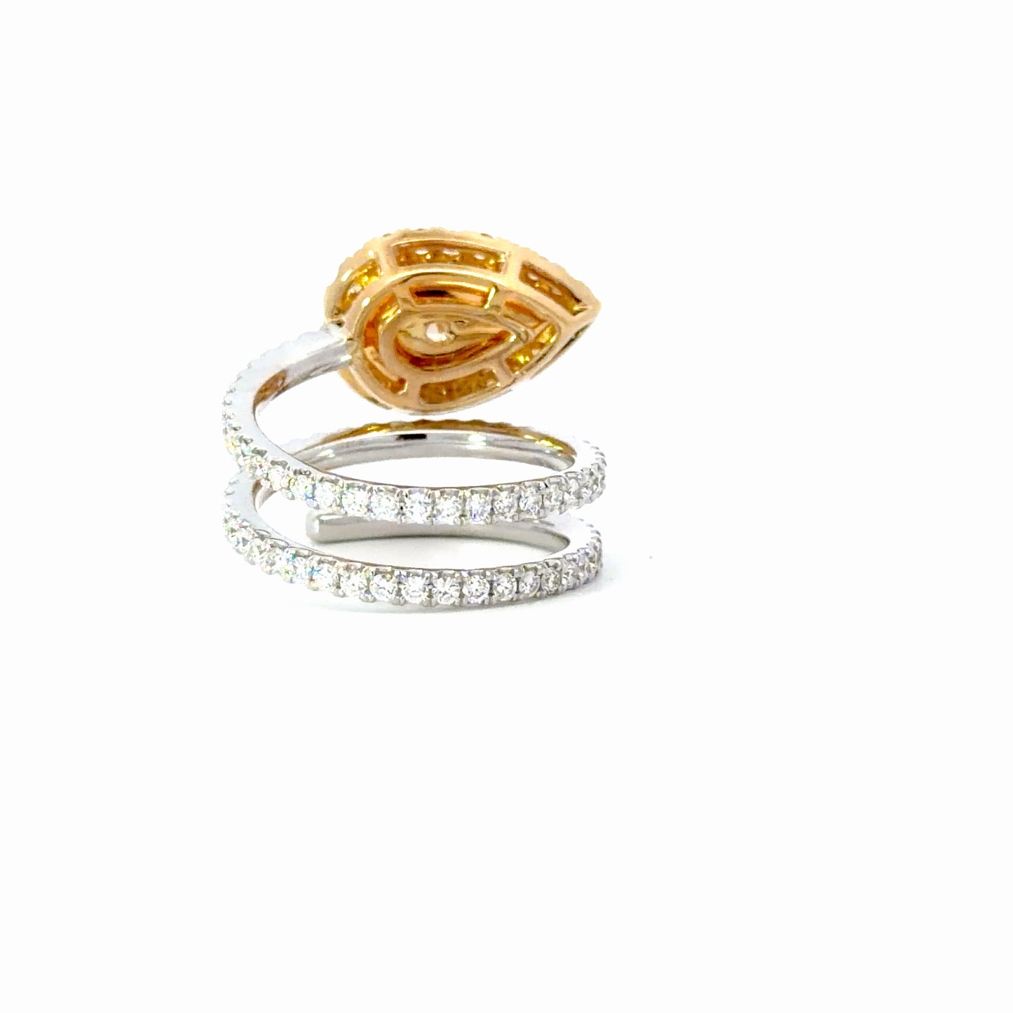 Natural Yellow Diamond Pear Halo Spiral Cocktail Ring
