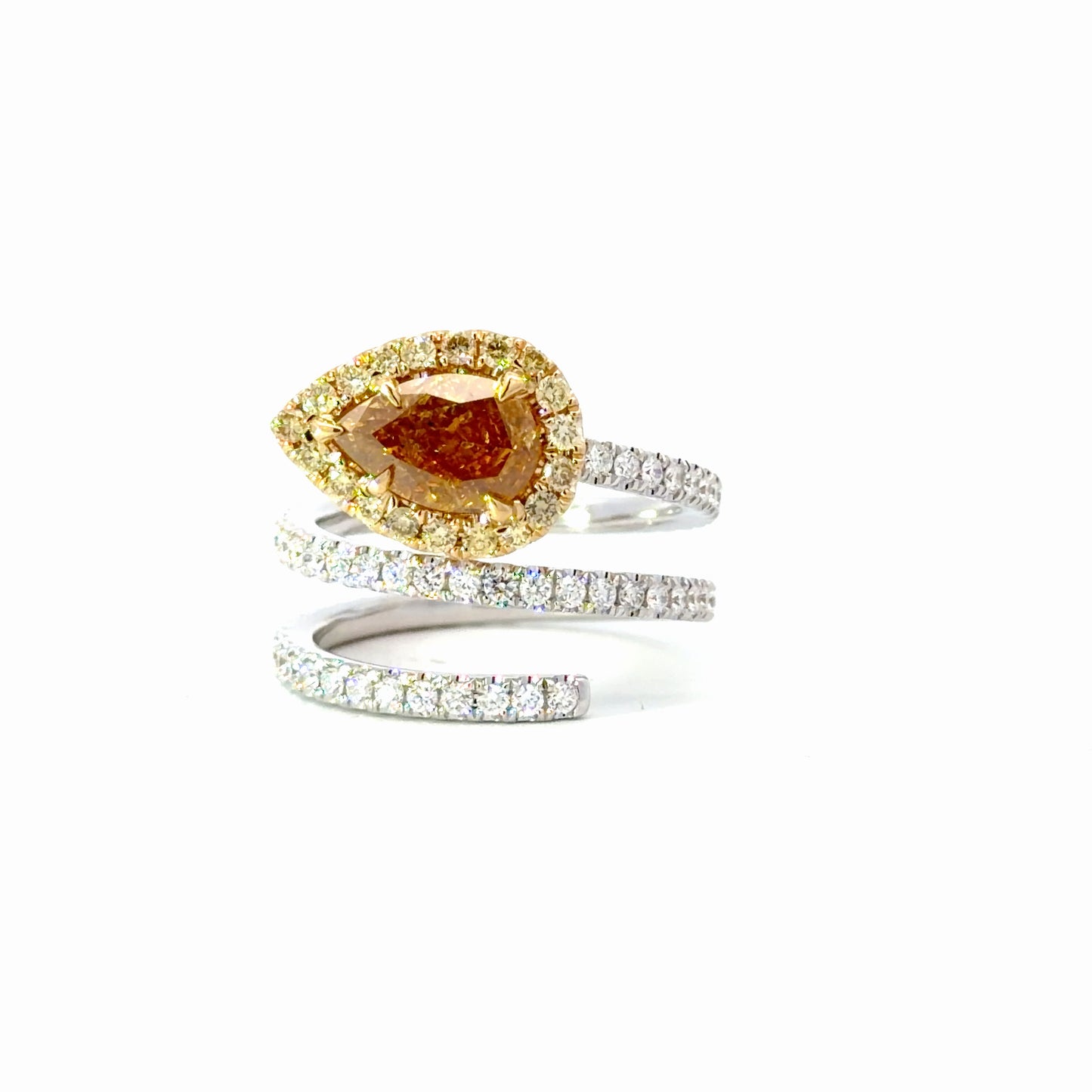 Natural Fancy Deep Orange Diamond Spiral Wrap Ring in White Gold