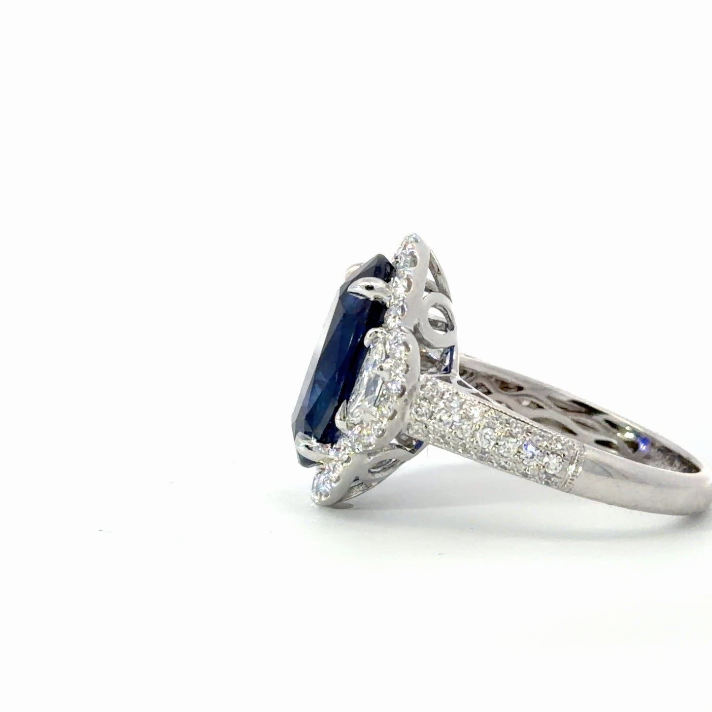 Natural Cushion cut Royal Blue Sapphire Cocktail Ring in White Gold