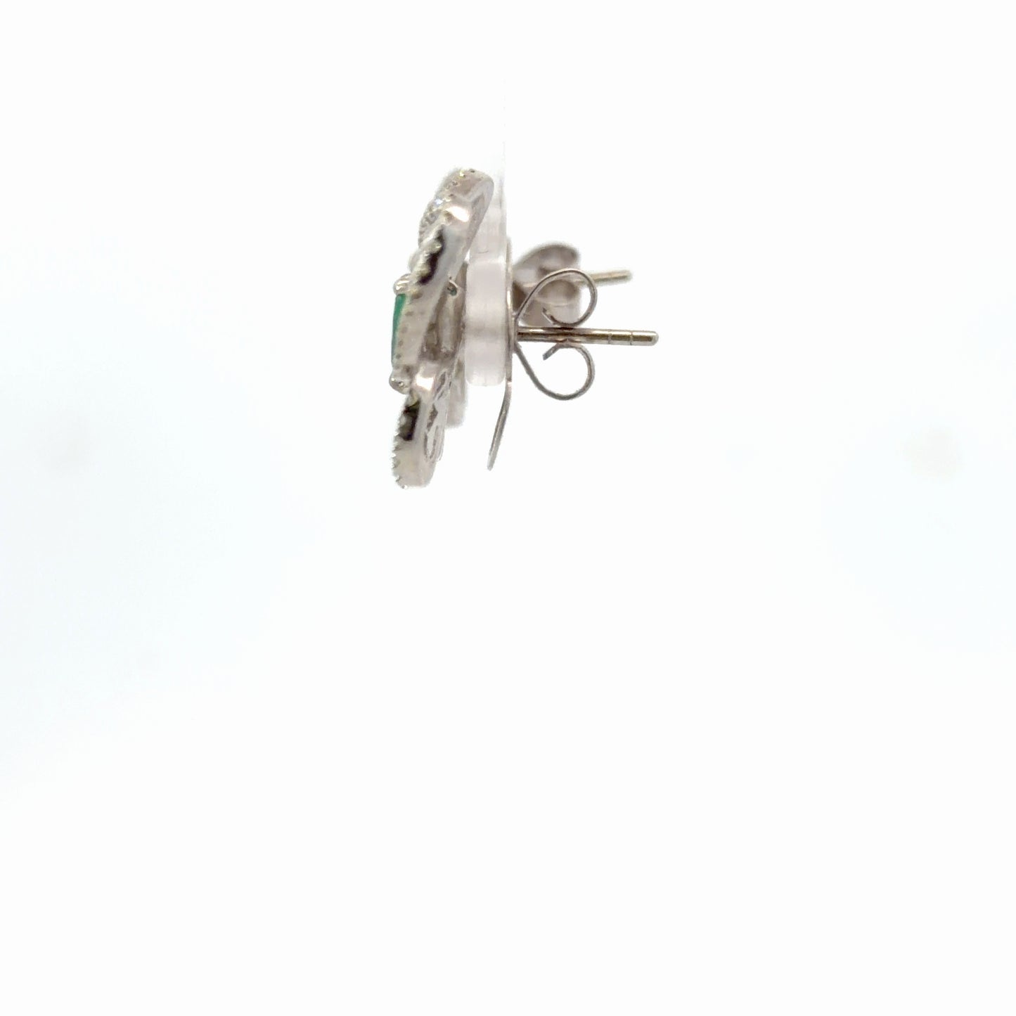 Unique 18K White Gold Natural Emeralds and diamonds Butterfly Stud Earrings
