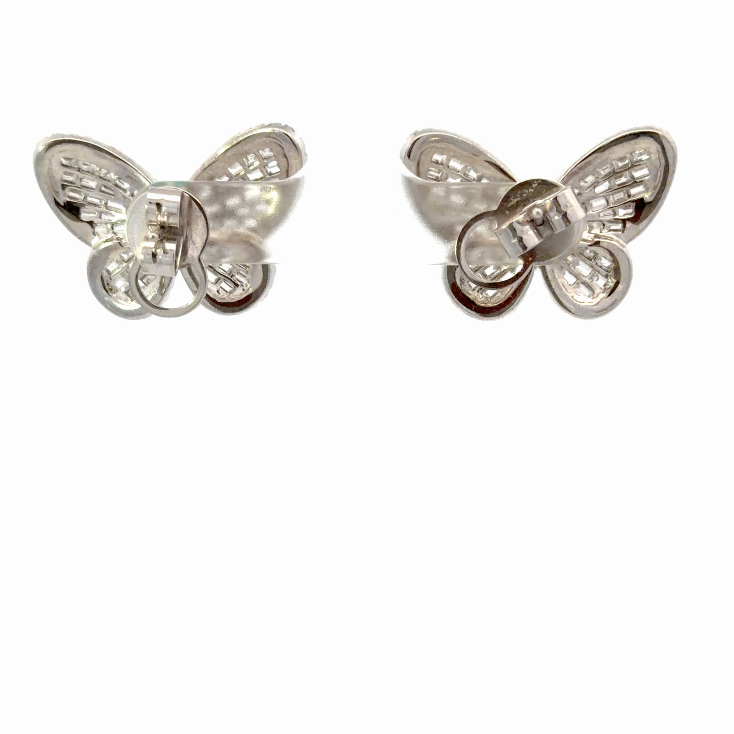 Unique 18K White Gold Natural Emeralds and diamonds Butterfly Stud Earrings