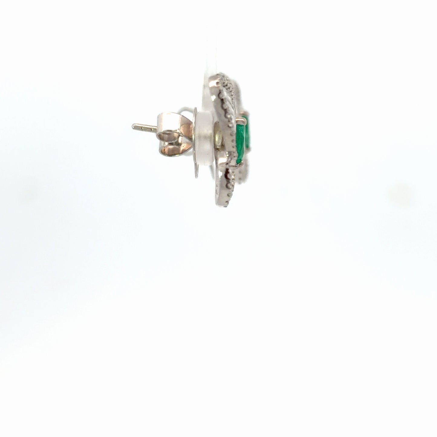 Unique 18K White Gold Natural Emeralds and diamonds Butterfly Stud Earrings