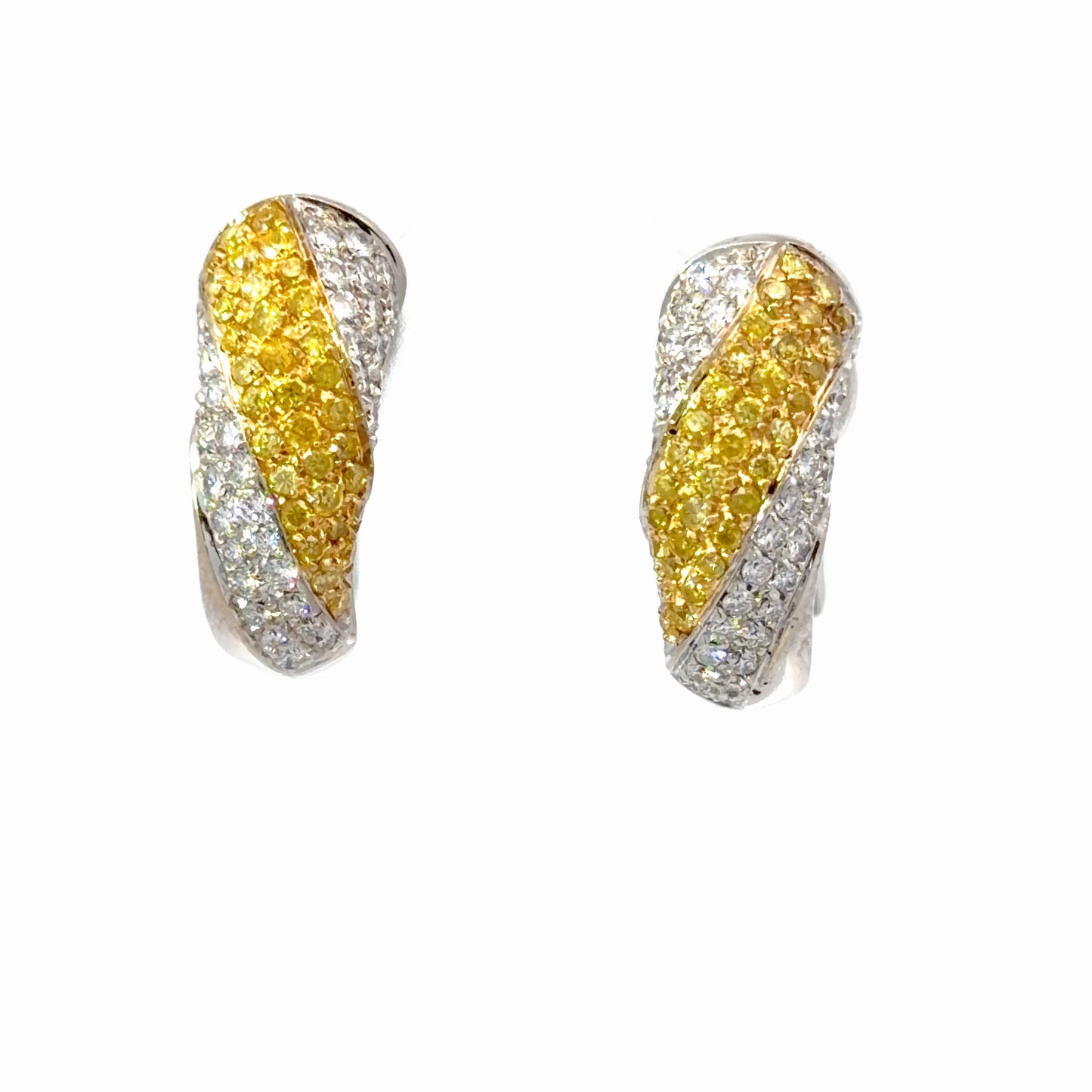 Fancy Yellow Diamond Pavé Hoop Earrings — White Gold