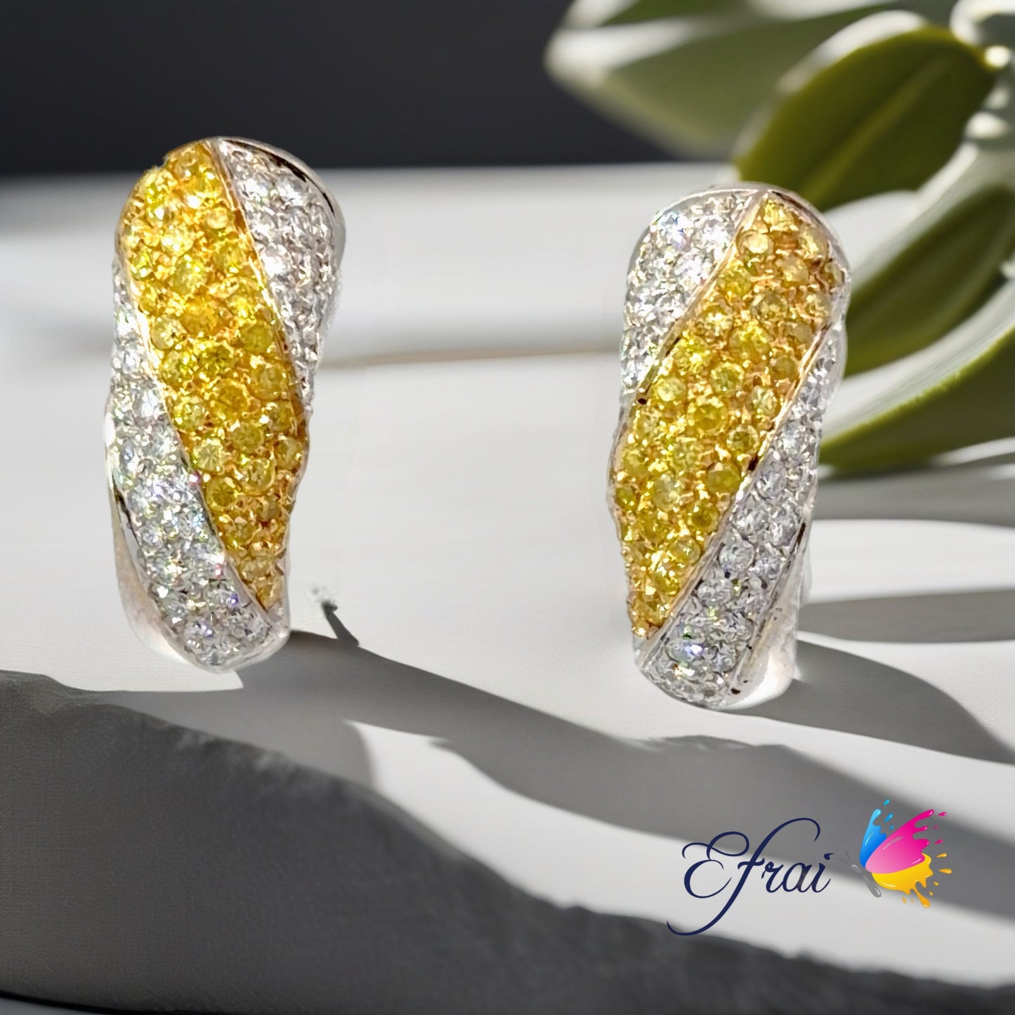 Fancy Yellow Diamond Pavé Hoop Earrings — White Gold