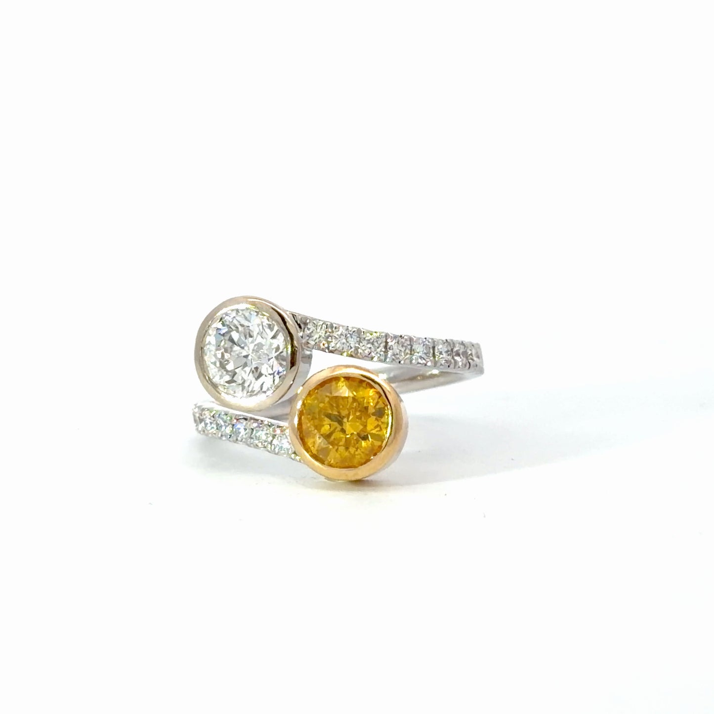 Fancy natural round orange Diamond Bypass Ring in White Gold