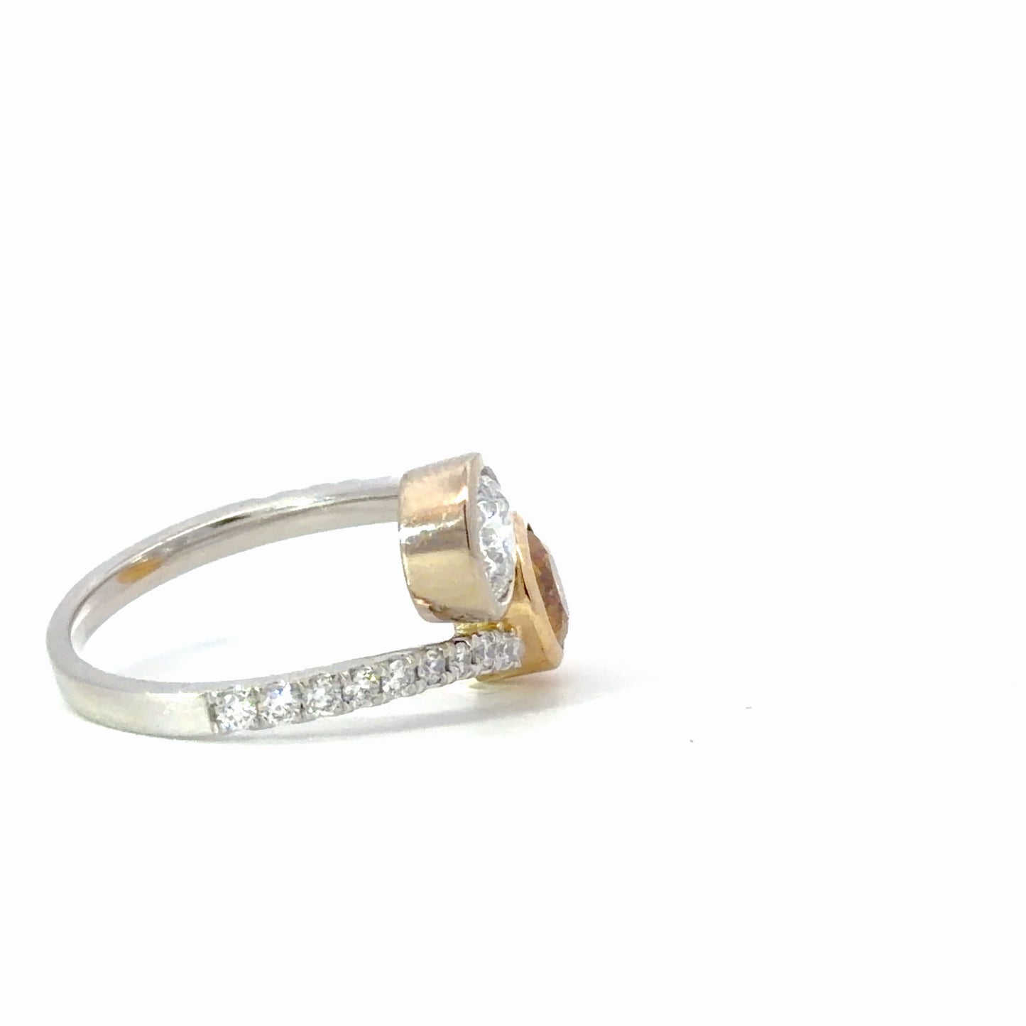 Fancy natural round orange Diamond Bypass Ring in White Gold