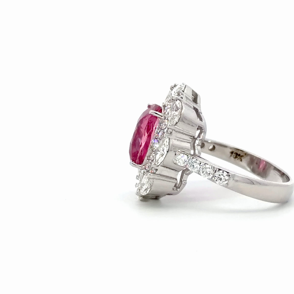 Natural Vivid Pink Sapphire Double Halo Cocktail Ring — White Gold